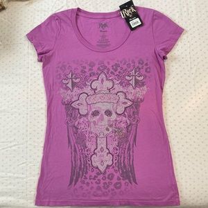 Rock 47 Wrangler T-Shirt with sparkly skull design on the front. NWT
